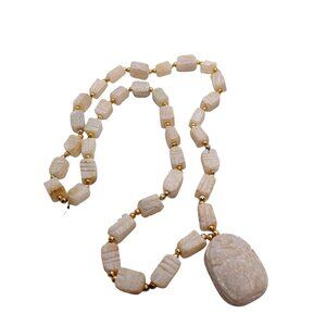 Scarab necklace carved soapstone beads
